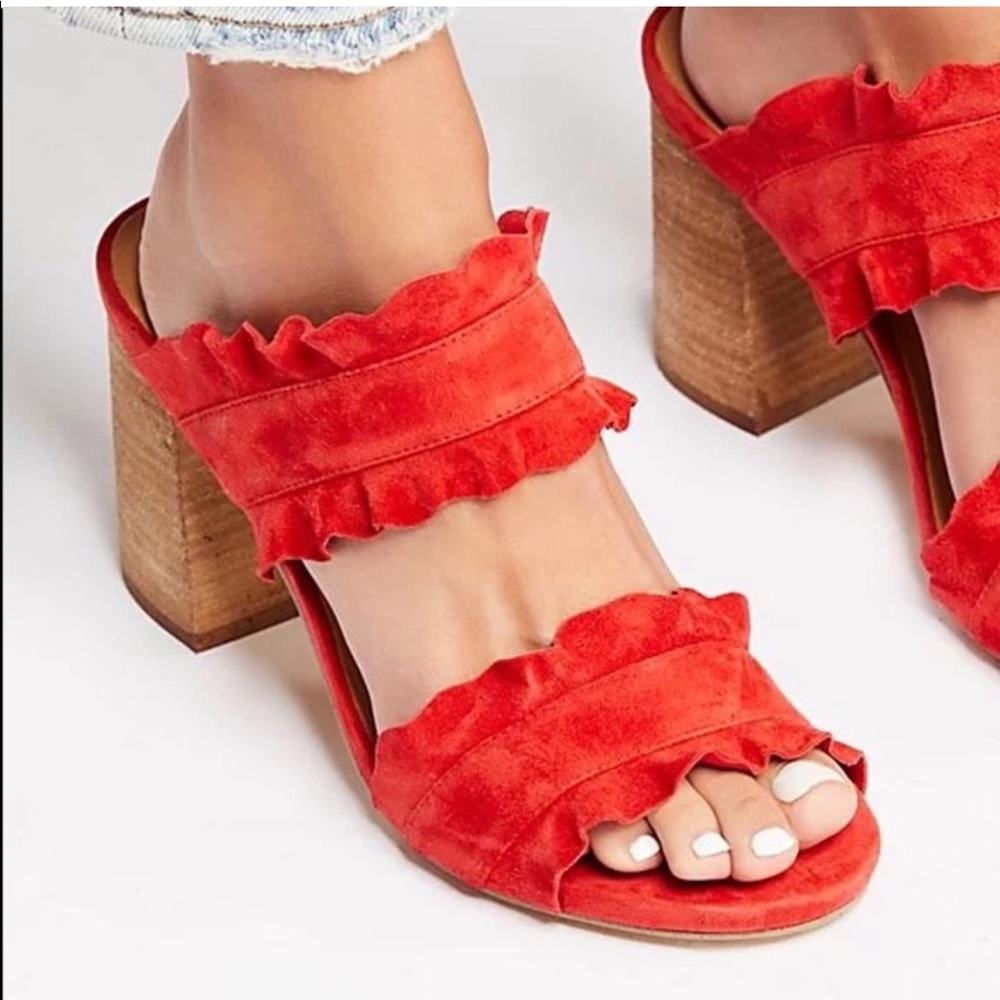 Free People Red Rosie Ruffle Block Heels